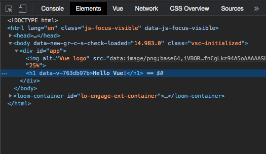 Screenshot of the component top-level element highlighted in the Chrome devtools elements panel