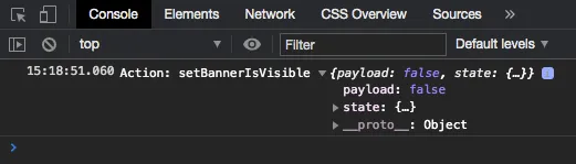 Screenshot of a Vuex action logged to the Devtools console.