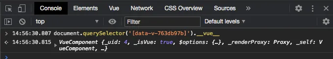 Screenshot of Vue instance object in the Chrome devtools console panel